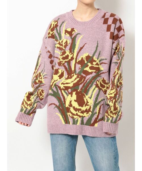 jouetie（ジュエティ）の「チェッカーフラワージャガードニット（ニット/セーター・レディース・ブラック/ピンク/アイボリー・MEDIUM）」の14枚目の写真