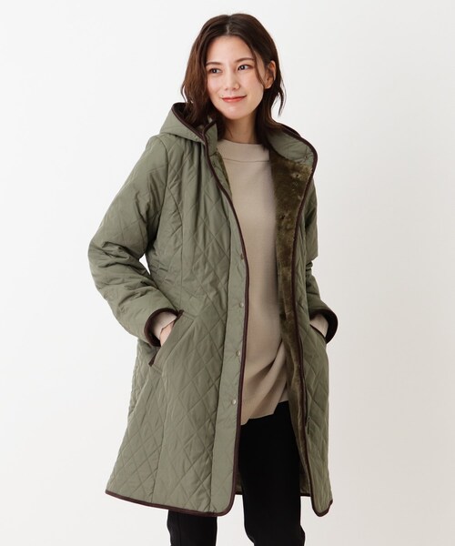 SHOO・LA・RUE（シューラルー）の「◆蓄熱保温中綿入りダイヤ柄ライトキルトコート（その他アウター・レディース・ベージュ/ブラック系7/ネイビー系3/こしょう色系5/グレー系3/オリーブ系3・02/03/04/05）」の5枚目の写真