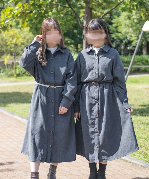 PairPair（ペアペア）の「コーデュロイシャツワンピース（ワンピース・レディース・グレイッシュブルー/ブラウン/アイボリー・FREE）」の3枚目の写真