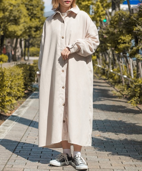 PairPair（ペアペア）の「コーデュロイシャツワンピース（ワンピース・レディース・グレイッシュブルー/ブラウン/アイボリー・FREE）」の2枚目の写真