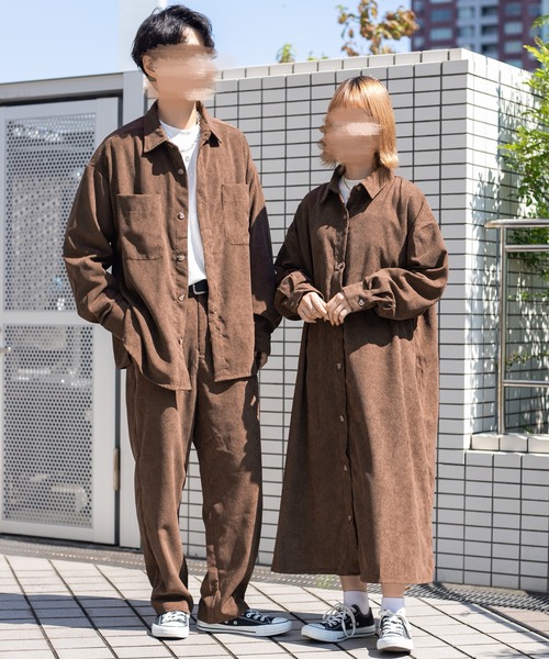 PairPair（ペアペア）の「コーデュロイシャツワンピース（ワンピース・レディース・グレイッシュブルー/ブラウン/アイボリー・FREE）」の7枚目の写真