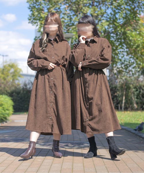 PairPair（ペアペア）の「コーデュロイシャツワンピース（ワンピース・レディース・グレイッシュブルー/ブラウン/アイボリー・FREE）」の10枚目の写真