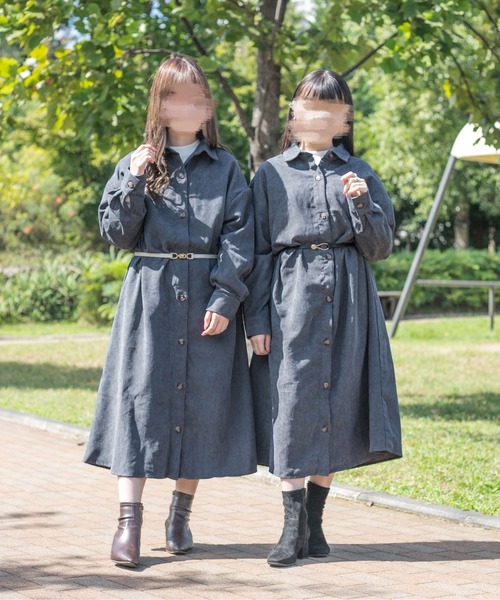 PairPair（ペアペア）の「コーデュロイシャツワンピース（ワンピース・レディース・グレイッシュブルー/ブラウン/アイボリー・FREE）」の8枚目の写真
