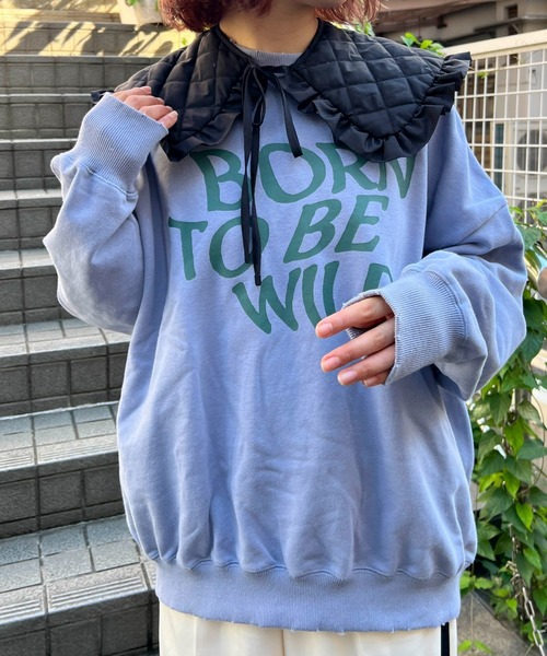 byYOUANCE（バイユアンス）の「ダメージグラフィックスウェット（スウェット・レディース・オートミール/アイボリー/グリーン/スミクロ/ピンク/サックスブルー/ブラック・FREE）」の6枚目の写真