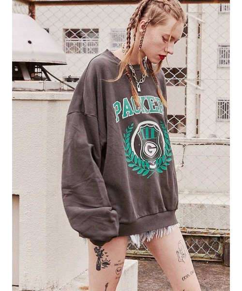 NFL（ナショナルフットボールリーグ　）の「【コラボ】NFL PACKERSプルオーバー【カレッジスウェット/トレーナー】（スウェット・レディース・グレー/ブラック/グリーン・MEDIUM）」の2枚目の写真