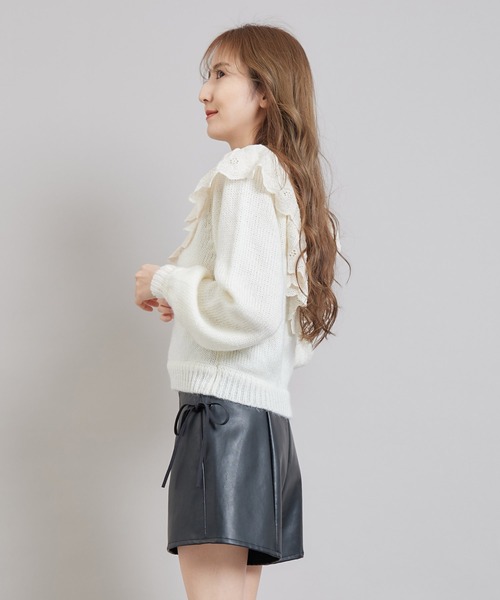 TITTY&CO.（ティティーアンドコー）の「コットンレースニットトップス（ニット/セーター・レディース・ベージュ/グレー/オフホワイト・FREE）」の12枚目の写真