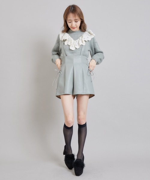 TITTY&CO.（ティティーアンドコー）の「コットンレースニットトップス（ニット/セーター・レディース・ベージュ/グレー/オフホワイト・FREE）」の5枚目の写真