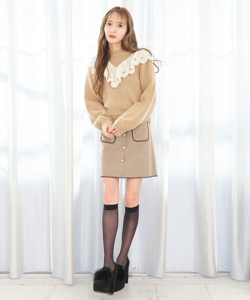 TITTY&CO.（ティティーアンドコー）の「コットンレースニットトップス（ニット/セーター・レディース・ベージュ/グレー/オフホワイト・FREE）」の16枚目の写真