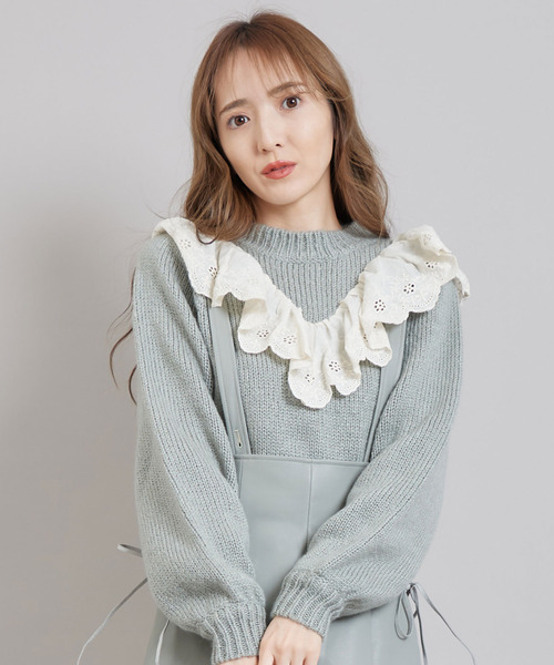 TITTY&CO.（ティティーアンドコー）の「コットンレースニットトップス（ニット/セーター・レディース・ベージュ/グレー/オフホワイト・FREE）」の15枚目の写真