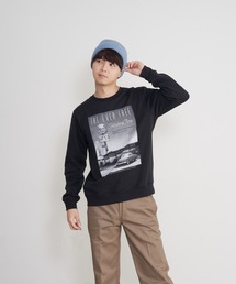 【BLUE STANDARD/ブルースタンダード】あったか裏起毛 プリントスウェット クルートレーナー