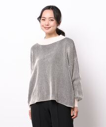 Samansa Mos2 blue | ストライプハイネックニット(ニット/セーター)