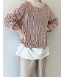 Samansa Mos2 blue | ストライプハイネックニット(ニット/セーター)