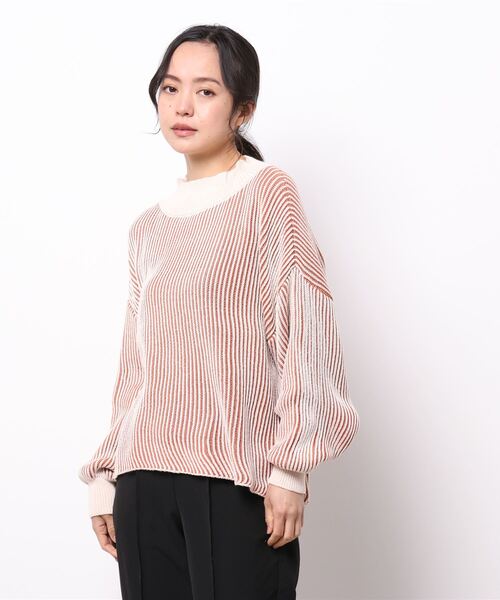 Samansa Mos2 blue（サマンサモスモスブルー）の「ストライプハイネックニット（ニット/セーター・レディース・オレンジ/サックスブルー/ブラック・ﾌﾘ-）」の6枚目の写真