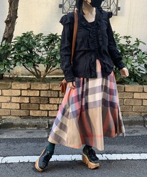 Jewelobe | ビッグチェックタックフレアスカート(スカート)