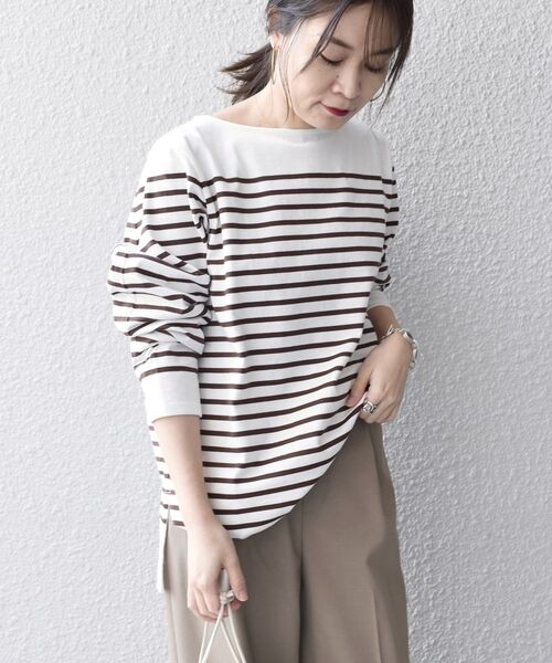 SHIPS（シップス）の「〈手洗い可能〉パネルボーダーロングスリーブプルオーバー◆（Tシャツ/カットソー・レディース・ブラウン/ブルー/ネイビー/イエロー・ONE SIZE）」の2枚目の写真