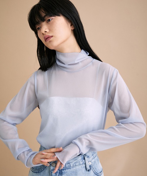 ADAM ET ROPE'（アダムエロペ）の「シアーメローシフォンタートル（Tシャツ/カットソー・レディース・ホワイト/ブルー/ミント・FREE）」の3枚目の写真