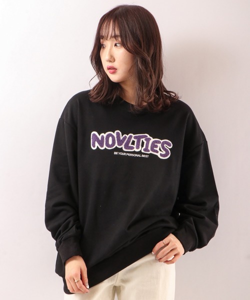 FUNALIVE（ファンアライブ）の「オーバーサイズ　NOVLTIES サガラ刺繍ロゴトレーナー（スウェット・メンズ・ブラック/ピンク/ホワイト/ライトグレー・L/M）」の6枚目の写真