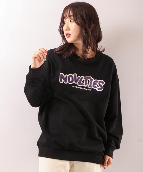 FUNALIVE（ファンアライブ）の「オーバーサイズ　NOVLTIES サガラ刺繍ロゴトレーナー（スウェット・メンズ・ブラック/ピンク/ホワイト/ライトグレー・L/M）」の7枚目の写真
