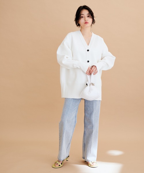 ADAM ET ROPE'（アダムエロペ）の「【サステナブル】オーガニックコットンスウェットライクカーディガン（カーディガン/ボレロ・レディース・ホワイト/サックスブルー/キナリ・FREE）」の6枚目の写真