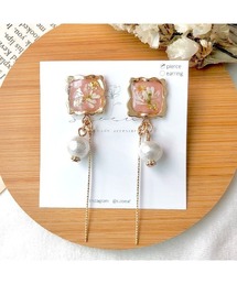【S.coeuf】ピアス お花×コットンパールとメタルスティック(MA)