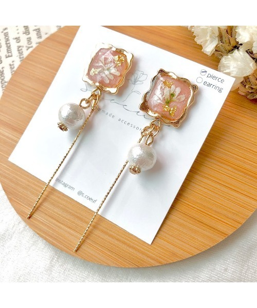 tone(トーン)の「【S.coeuf】ピアス お花×コットンパールとメタルスティック(MA)(ピアス(両耳用)・レディース・ピンク・FREE)」の2枚目の写真