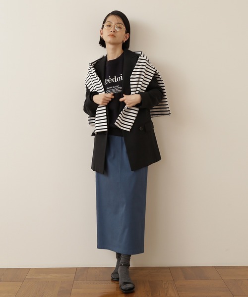 NATURAL BEAUTY BASIC(ナチュラルビューティーベーシック)の「ピケストレッチタイトミモレスカート(スカート・レディース・チャコールグレー/オフホワイト/ブルー・SMALL/MEDIUM)」の1枚目の写真