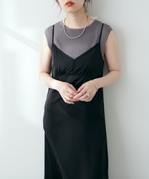【WEB限定】素材感で魅せる ノースリリブニット×キャミワンピースセット