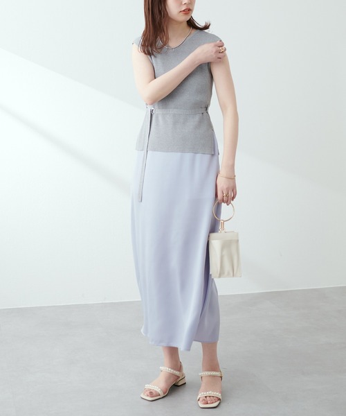 natural couture（ナチュラルクチュール）の「【WEB限定】素材感で魅せる　ノースリリブニット×キャミワンピースセット（ワンピース・レディース・ブラック/ベージュ/サックスブルー/ドット・FREE）」の20枚目の写真