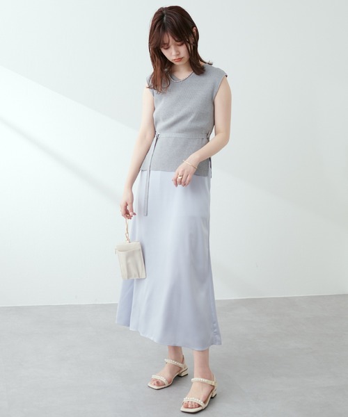 natural couture（ナチュラルクチュール）の「【WEB限定】素材感で魅せる　ノースリリブニット×キャミワンピースセット（ワンピース・レディース・ブラック/ベージュ/サックスブルー/ドット・FREE）」の21枚目の写真