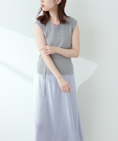 natural couture（ナチュラルクチュール）の「【WEB限定】素材感で魅せる　ノースリリブニット×キャミワンピースセット（ワンピース・レディース・ブラック/ベージュ/サックスブルー/ドット・FREE）」の17枚目の写真