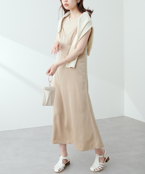 natural couture（ナチュラルクチュール）の「【WEB限定】素材感で魅せる　ノースリリブニット×キャミワンピースセット（ワンピース・レディース・ブラック/ベージュ/サックスブルー/ドット・FREE）」の11枚目の写真