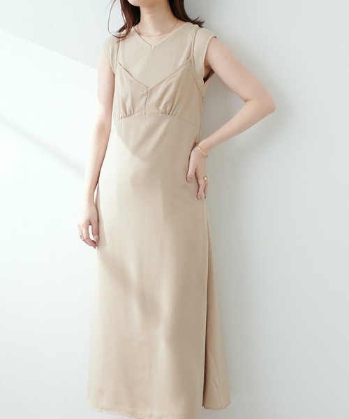 natural couture（ナチュラルクチュール）の「【WEB限定】素材感で魅せる　ノースリリブニット×キャミワンピースセット（ワンピース・レディース・ブラック/ベージュ/サックスブルー/ドット・FREE）」の14枚目の写真