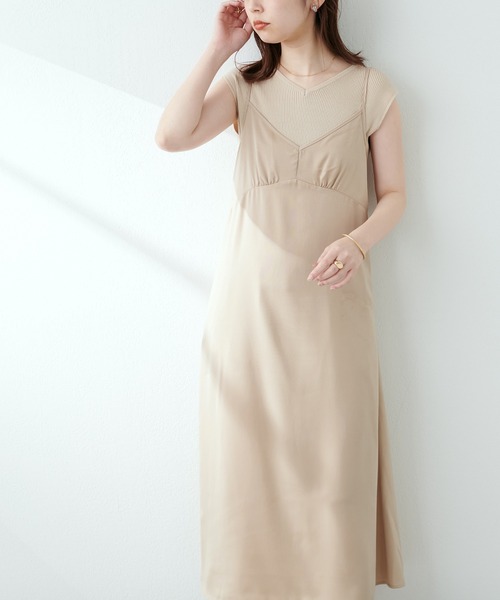 natural couture（ナチュラルクチュール）の「【WEB限定】素材感で魅せる　ノースリリブニット×キャミワンピースセット（ワンピース・レディース・ブラック/ベージュ/サックスブルー/ドット・FREE）」の15枚目の写真