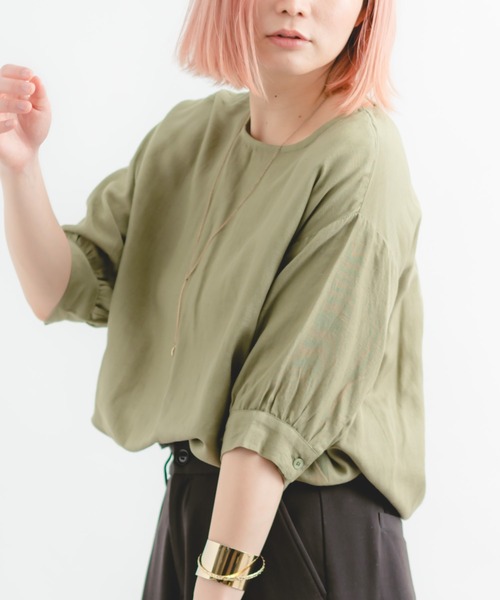 Wordtrobe（ワードトローブ）の「【wordtrobe】レーヨンフレックス バックレース Aライン チュニック（シャツ/ブラウス・レディース・ブラック/グリーン/ライトグレー/オフホワイト・FREE）」の4枚目の写真