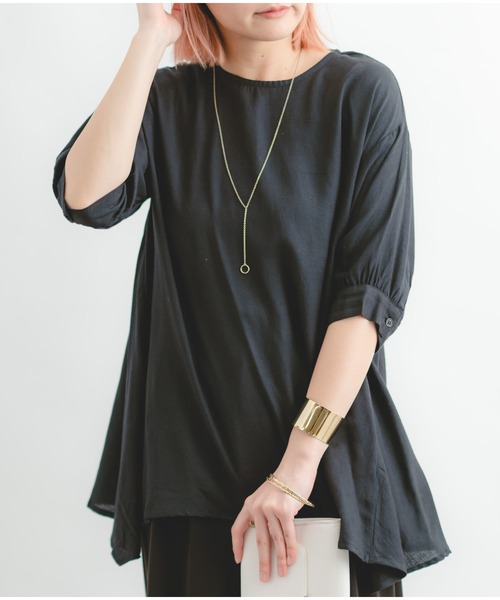 Wordtrobe（ワードトローブ）の「【wordtrobe】レーヨンフレックス バックレース Aライン チュニック（シャツ/ブラウス・レディース・ブラック/グリーン/ライトグレー/オフホワイト・FREE）」の2枚目の写真