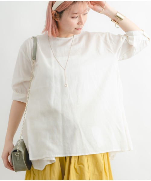 Wordtrobe（ワードトローブ）の「【wordtrobe】レーヨンフレックス バックレース Aライン チュニック（シャツ/ブラウス・レディース・ブラック/グリーン/ライトグレー/オフホワイト・FREE）」の9枚目の写真