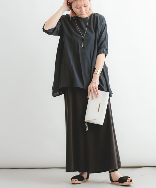 Wordtrobe（ワードトローブ）の「【wordtrobe】レーヨンフレックス バックレース Aライン チュニック（シャツ/ブラウス・レディース・ブラック/グリーン/ライトグレー/オフホワイト・FREE）」の15枚目の写真