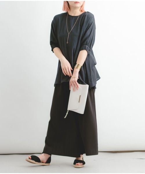 Wordtrobe（ワードトローブ）の「【wordtrobe】レーヨンフレックス バックレース Aライン チュニック（シャツ/ブラウス・レディース・ブラック/グリーン/ライトグレー/オフホワイト・FREE）」の16枚目の写真