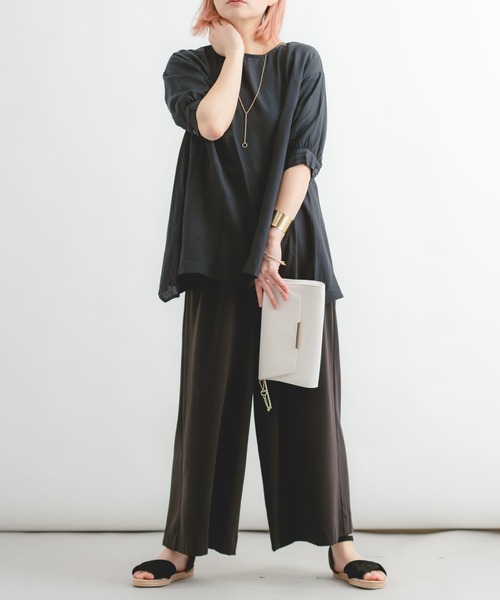 Wordtrobe（ワードトローブ）の「【wordtrobe】レーヨンフレックス バックレース Aライン チュニック（シャツ/ブラウス・レディース・ブラック/グリーン/ライトグレー/オフホワイト・FREE）」の18枚目の写真