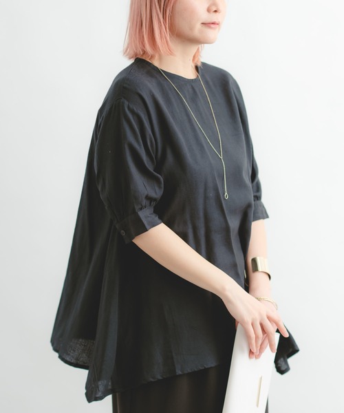 Wordtrobe（ワードトローブ）の「【wordtrobe】レーヨンフレックス バックレース Aライン チュニック（シャツ/ブラウス・レディース・ブラック/グリーン/ライトグレー/オフホワイト・FREE）」の13枚目の写真