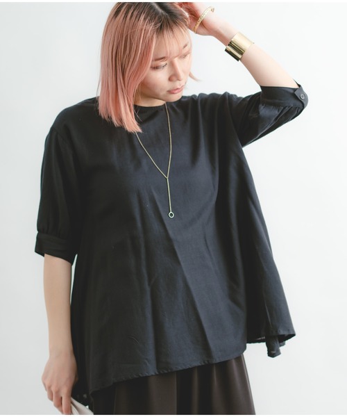 Wordtrobe（ワードトローブ）の「【wordtrobe】レーヨンフレックス バックレース Aライン チュニック（シャツ/ブラウス・レディース・ブラック/グリーン/ライトグレー/オフホワイト・FREE）」の14枚目の写真