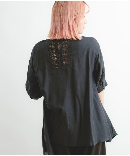 Wordtrobe（ワードトローブ）の「【wordtrobe】レーヨンフレックス バックレース Aライン チュニック（シャツ/ブラウス・レディース・ブラック/グリーン/ライトグレー/オフホワイト・FREE）」の20枚目の写真