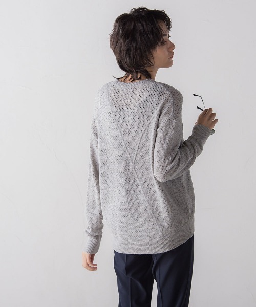 socolla（ソコラ）の「パッチワークライクメッシュプルオーバー（ニット/セーター・レディース・オフホワイト/オレンジ/グレー・M）」の9枚目の写真