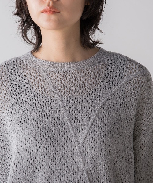 socolla（ソコラ）の「パッチワークライクメッシュプルオーバー（ニット/セーター・レディース・オフホワイト/オレンジ/グレー・M）」の20枚目の写真