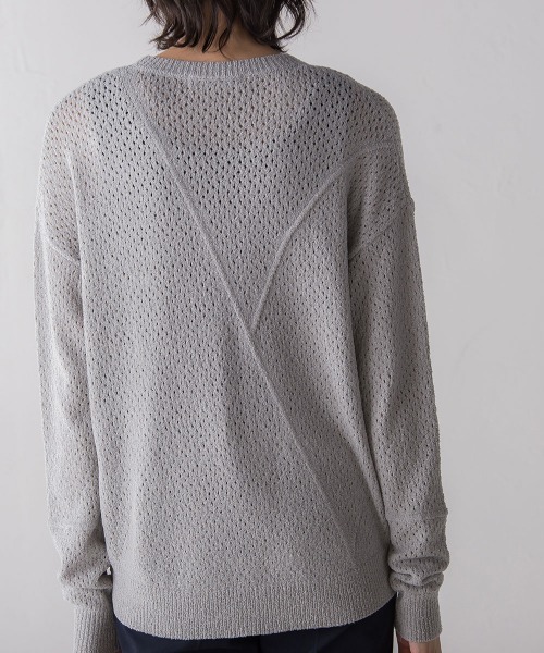 socolla（ソコラ）の「パッチワークライクメッシュプルオーバー（ニット/セーター・レディース・オフホワイト/オレンジ/グレー・M）」の4枚目の写真