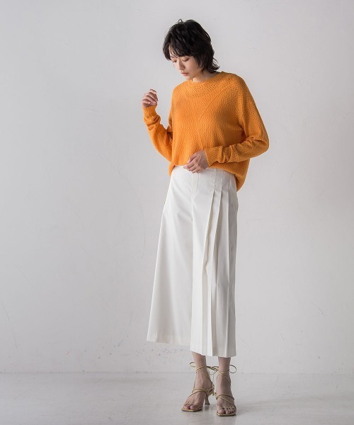 socolla（ソコラ）の「パッチワークライクメッシュプルオーバー（ニット/セーター・レディース・オフホワイト/オレンジ/グレー・M）」の16枚目の写真