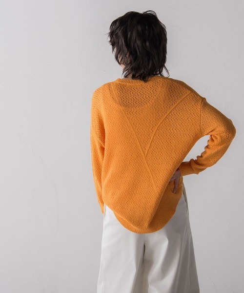 socolla（ソコラ）の「パッチワークライクメッシュプルオーバー（ニット/セーター・レディース・オフホワイト/オレンジ/グレー・M）」の22枚目の写真