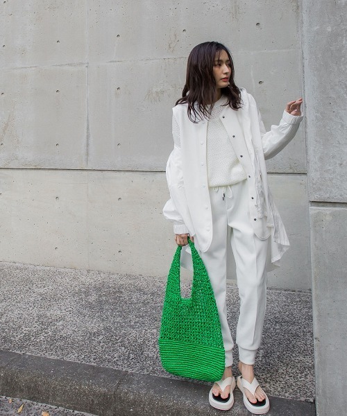 socolla（ソコラ）の「パッチワークライクメッシュプルオーバー（ニット/セーター・レディース・オフホワイト/オレンジ/グレー・M）」の8枚目の写真