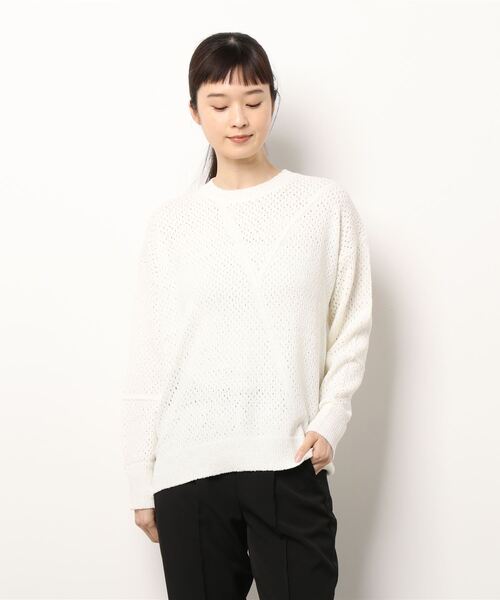 socolla（ソコラ）の「パッチワークライクメッシュプルオーバー（ニット/セーター・レディース・オフホワイト/オレンジ/グレー・M）」の14枚目の写真