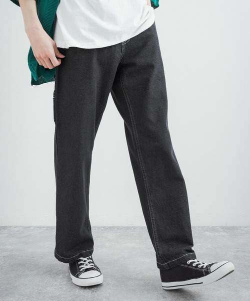 Rocky Monroe（ロッキーモンロー）の「ルーズシルエット 10ozデニムペインターワークパンツ（デニムパンツ・メンズ・ブラック/サックスブルー/インディゴブルー/グリーン/ストライプ/ワンウォッシュ/キナリ・LL/M/L）」の13枚目の写真